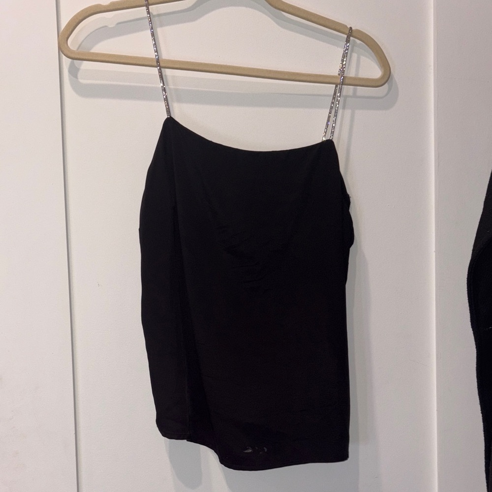 Black Tank Top with Rhinestone Straps